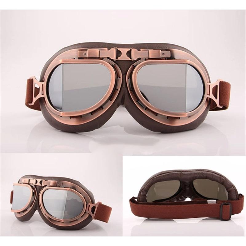 Vintage Goggles Harley Style Silver Frame Copper Motorcycle Windproof Protective Eyewear Retro Goggles For Karting Riding And Biking