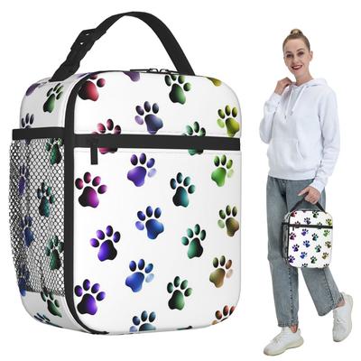 Animal Paw Prints Cats Dogs Rainbow Colors Insulated Lunch Bag for Women Office Cooler Thermal Food Box Tote Lunch Boxes