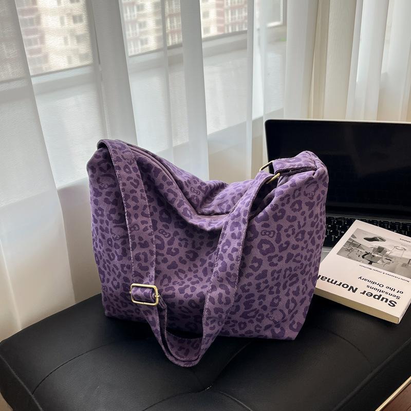 Large Capacity Lazy Wind Leopard Print Messenger Large Bag Canvas Bag Women's New Versatile Casual Shoulder Bag
