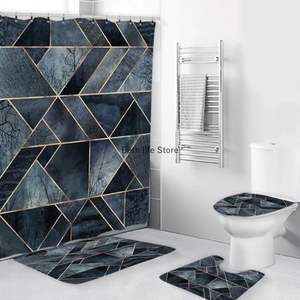White Marble Shower Curtain Luxury Golden Modern With Non Slip Rug For Bathroom Curtain Waterproof Polyester Home Decor 180x180