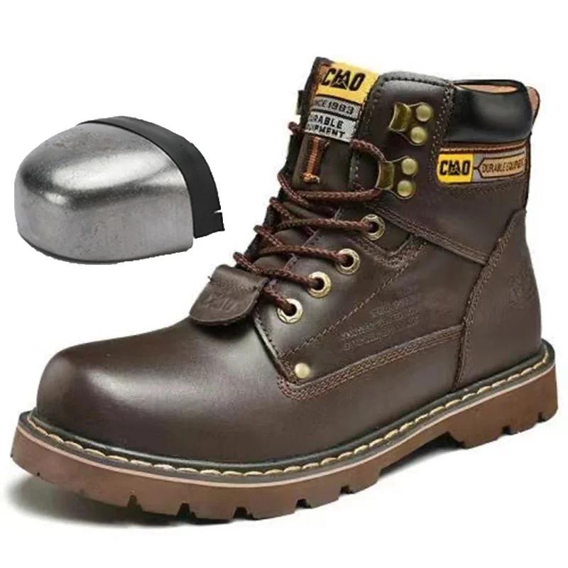 

New Men s Steel Toe Work Shoes High-quality Leather Lefu Oxford Shoe Classic Fad Safety Men High-top Boots Outdoor Shoes for Men 38 коричневий