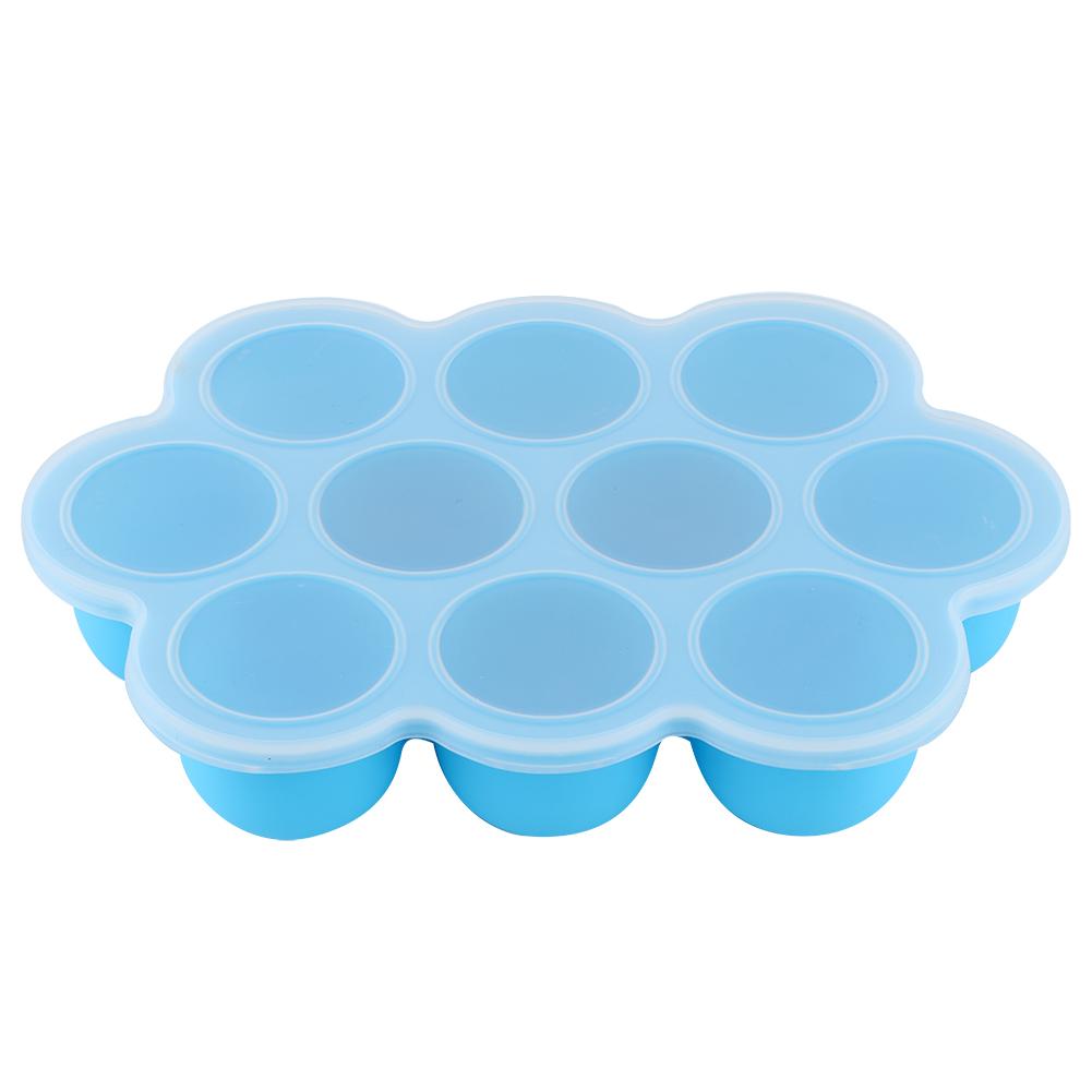 Silicone Food   Tray 10 Holes Reusable Container with Lid for Homemade Baby Food(Blue )