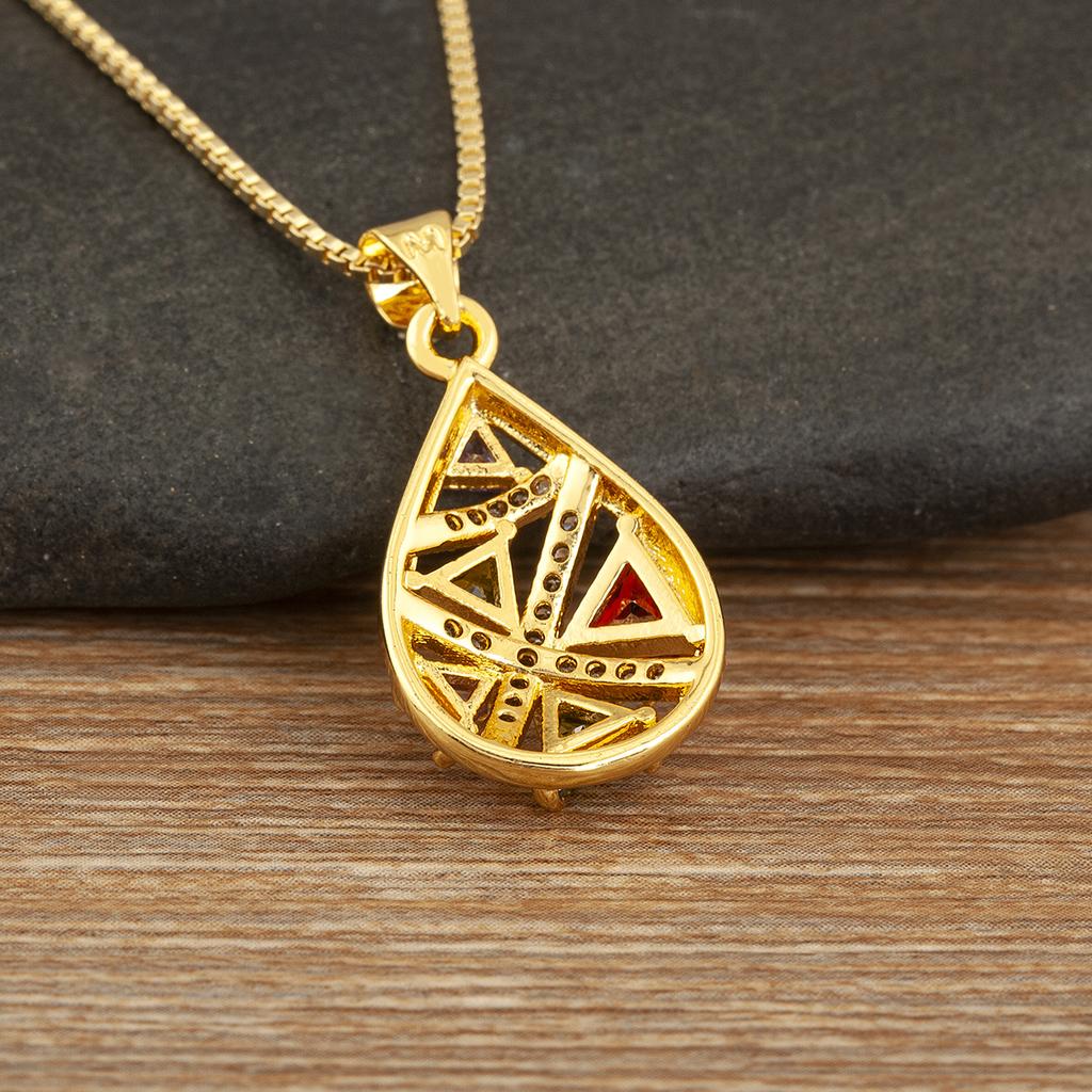 Nidin Hochwertige Wassertropfenform Glänzender Kristall Zirkon Anhänger Halskette Für Frauen Damen Zart Modeschmuck Zubehör