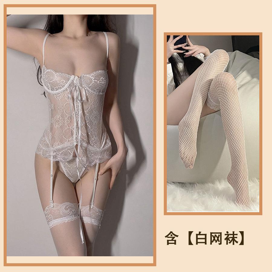 Sexy Underwear, Sexy Lace One-piece Women's Suspender, Pure Desire, Perspective Steel Ring, Lace-up Vest, Cute Woman