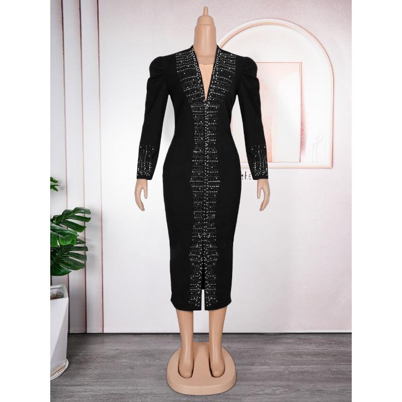 Plus Size Women's Fashion Commuter Dress with Drill Nails and Beads