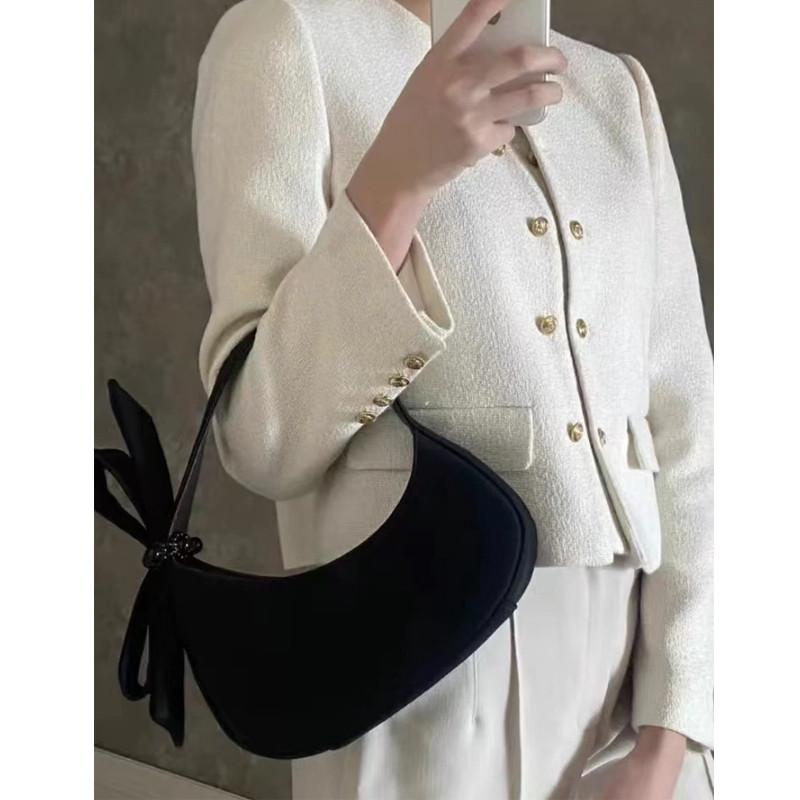 

IELGY Черная сумка, сумка с бантом в форме полумесяца, универсальная сумка из высококачественной фактуры. чёрный