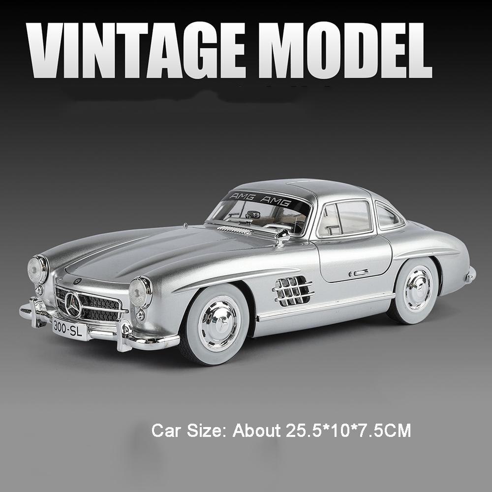 1:18 Scale 300SL Cars Toy Model Alloy Diecast Wheels Turned Miniature Vintage Car with Light Music Vehicle Kids Xmas Toys