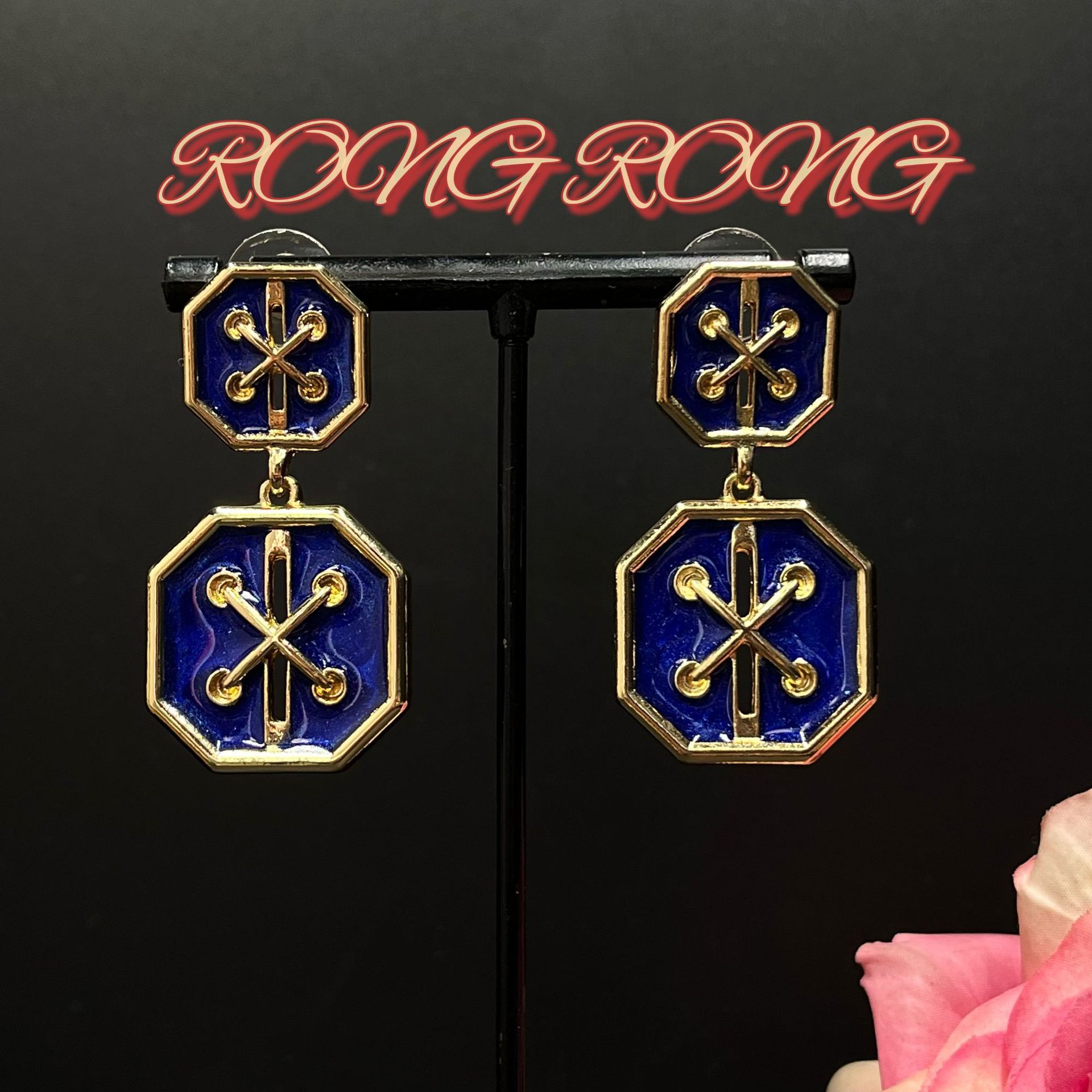 Vintage Jewelry With Blue Geometric Buttons Earrings A Niche Design Light Luxury