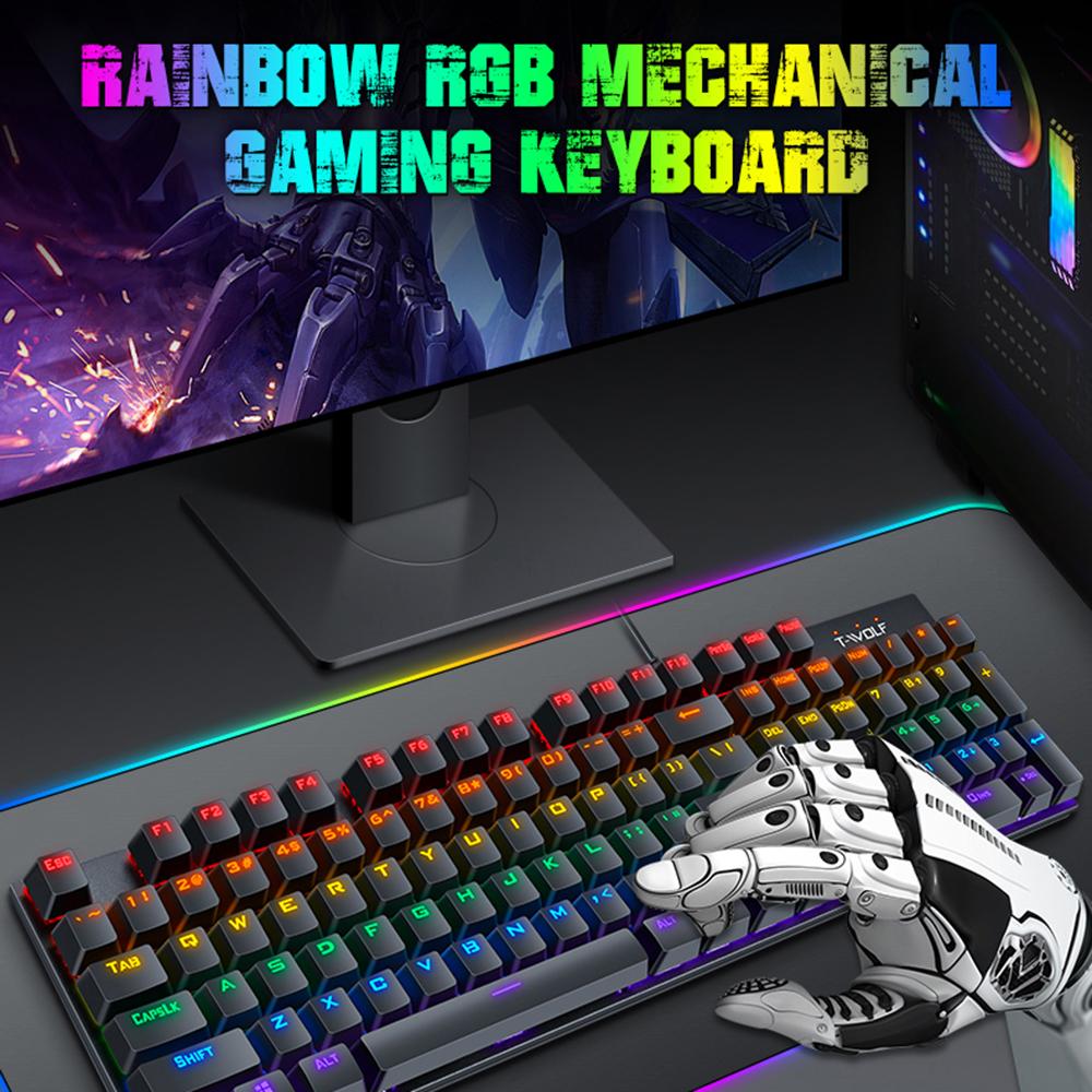 T-WOLF T17 USB Wired Keyboard 104-Key Color Backlit Computer Gaming Mechanical Keyboard