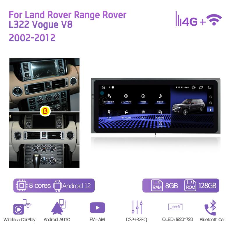 10.25" Android11 For Land Rover Range Rover V8 L322 2002-2012 GPS Navigation CarPlay 4G 360Camera Car Multimedia Video Player