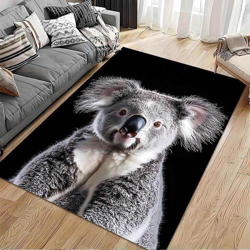 Adorable Koala On Black Background Suitable As a Non-slip Mat for the Living Room or Bedroom Sofa