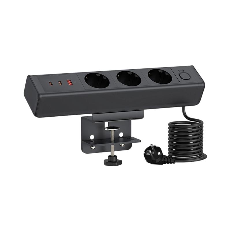 Clamp Mount Power Strips 3AC Outlets 3USB Port PD18W/65W Fast Charging Hubs 1.8Meter Cable for Home Office Desk