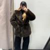 Womens Faux Fur Coat Mid-Length Turn-Down Collar Warm Brown Coffee Outerwear Urban Chic Fall 2025