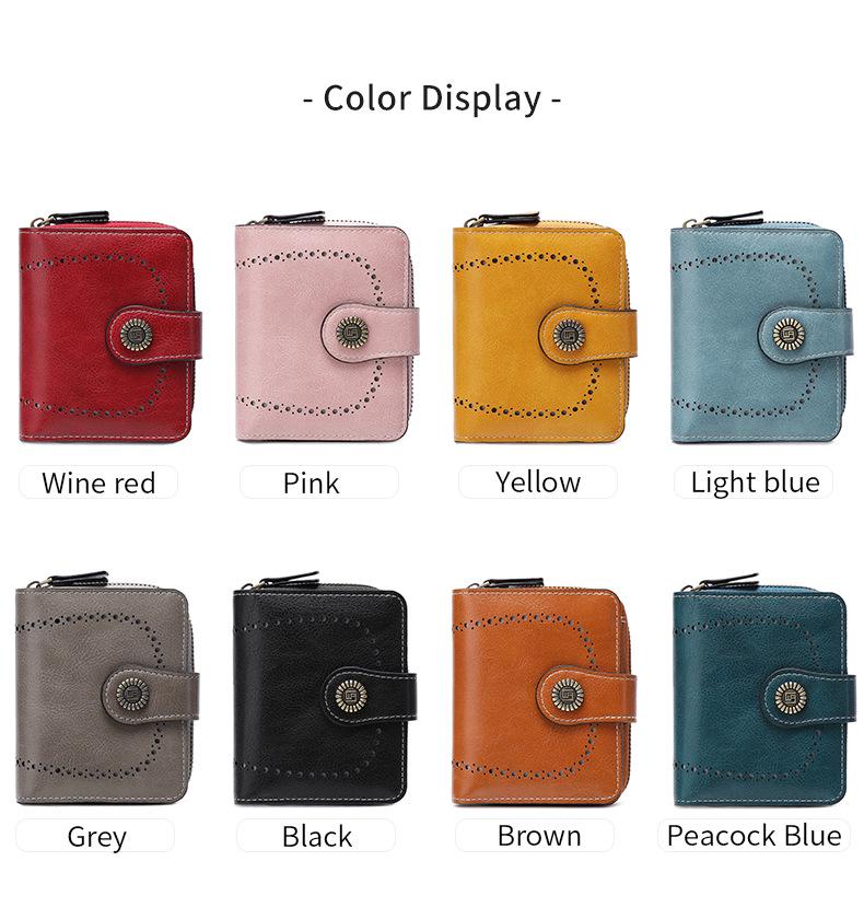 2025 Fashion Women's Cutout Short Wallet with Large Capacity Zipper Coin Purse and Retro Card Holder