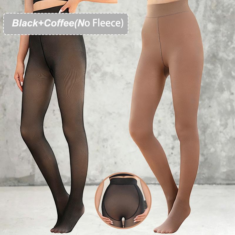 

2 Packs Women Fleece Lined Leggings Outfit Fake Translucent Black Tights Seamless Pantyhose Butterfly Leopard Jacquard Design M