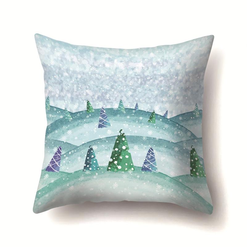 45x45cm Cartoon Fawn Snow Scene Pillow Cover Living Room Sofa Office Seat Car Waist Cushion Cushion Cover Home Decoration