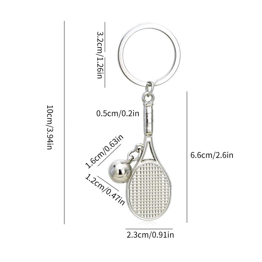 Sporty Zinc Alloy Keychain Featuring Hollowed Tennis Racket Designs Vacuum Electroplated Finish Collector's Accessory