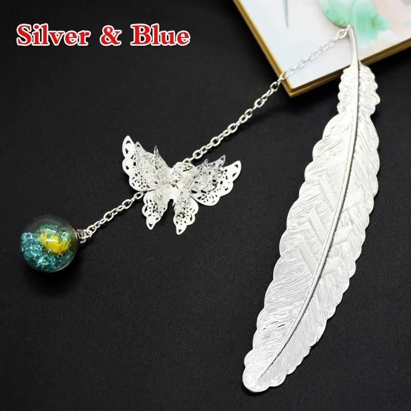 Retro Metal Feather Bookmark Butterfly Creative Metal Bookmarks Stationery Pendants Bookmark Student Gifts