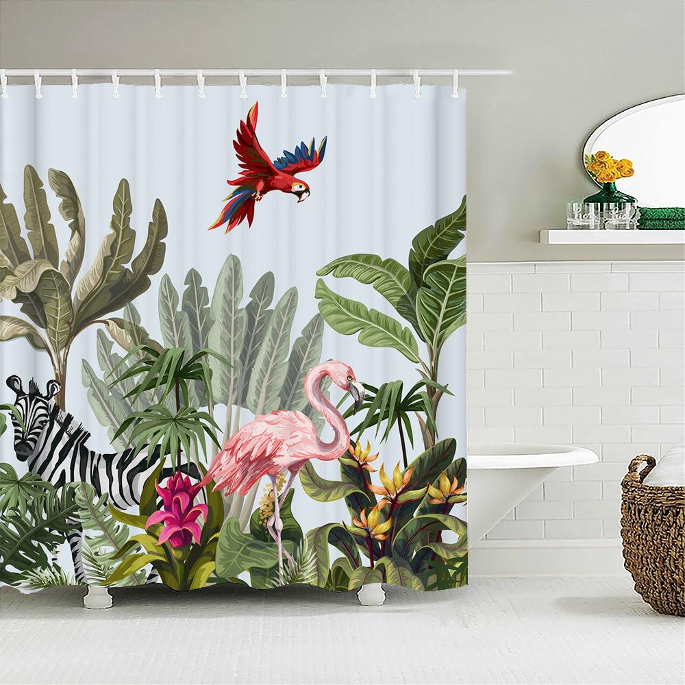 Flaming Zasłony Prysznicowe Zielony Liść Łazienka Wodoodporna Tkanina Poliestrowa Nadruk Dekoracja Zasłona Kąpielowa