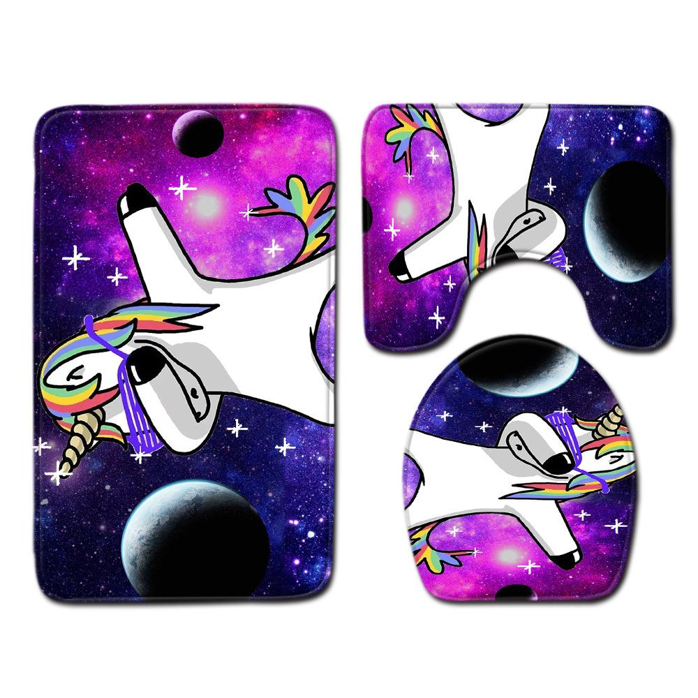 Unicorn Bathroom Toilet Three-Piece Floor Mat Doormat Bathroom Carpet