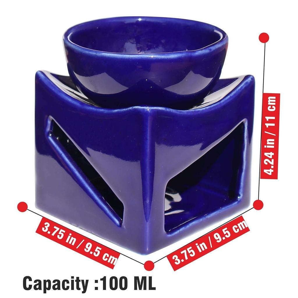 Ceramiczny gliniany świecznik do aromaterapii, dyfuzor do olejków, miseczka bardzo duża, z 1 podgrzewaczem, 4,25 cala, (niebieski)