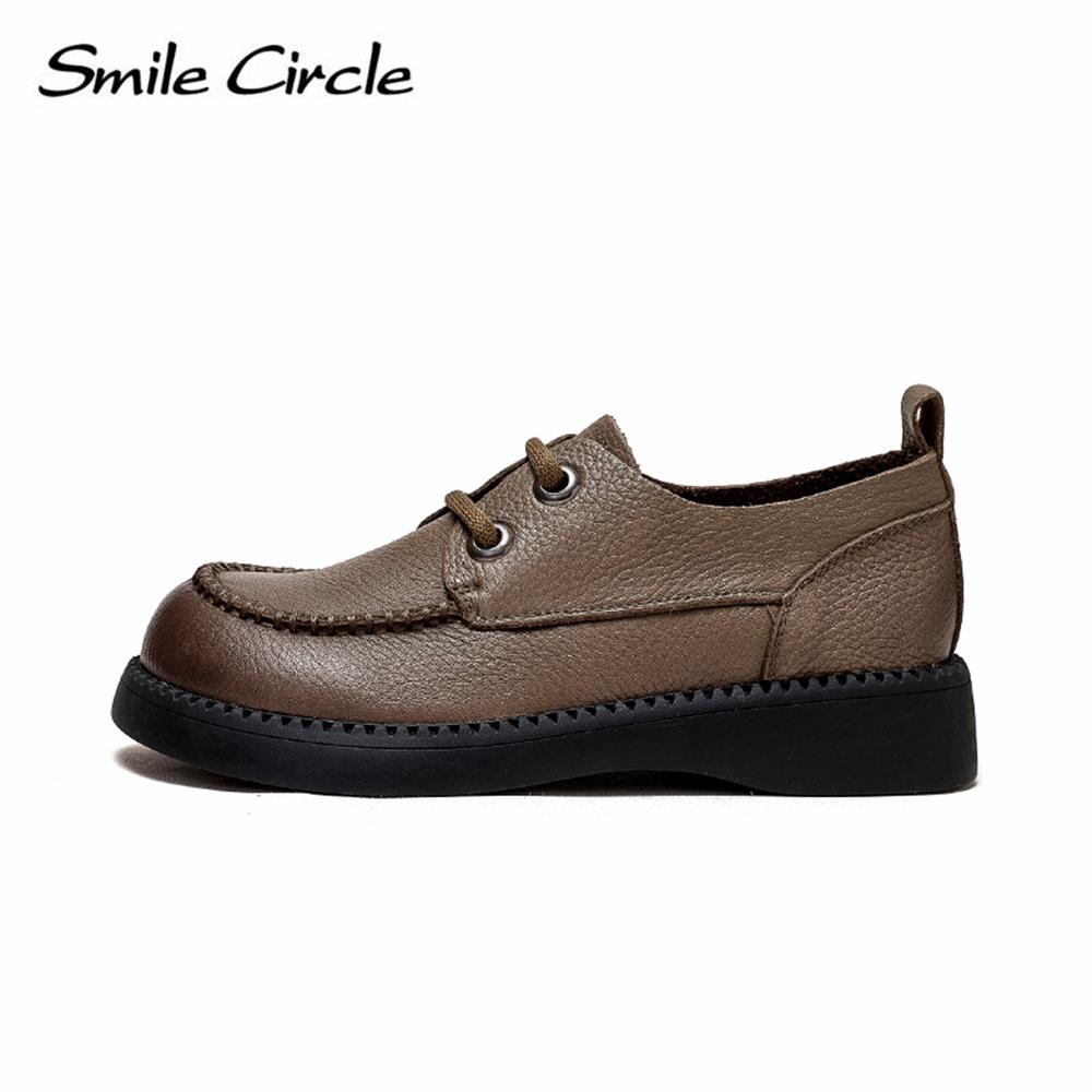 Damen-Schuhe aus Naturleder, klobige, flache Schuhe, zum Schnüren, modische Freizeitschuhe, niedrige Oberseite, runder Kopf, Damen-Arbeitsschuhe