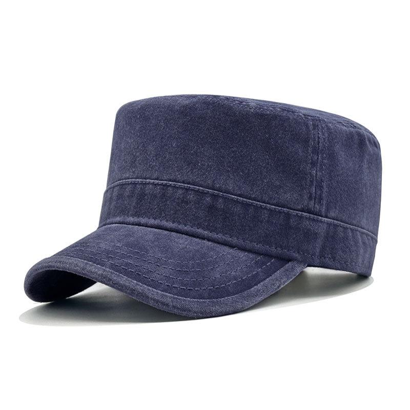 Big Size Cotton Flat Top Military Cap Spring Summer Washed Distressed Pure Cotton Baseball Cap Outdoor Sunscreen Trainee Hat