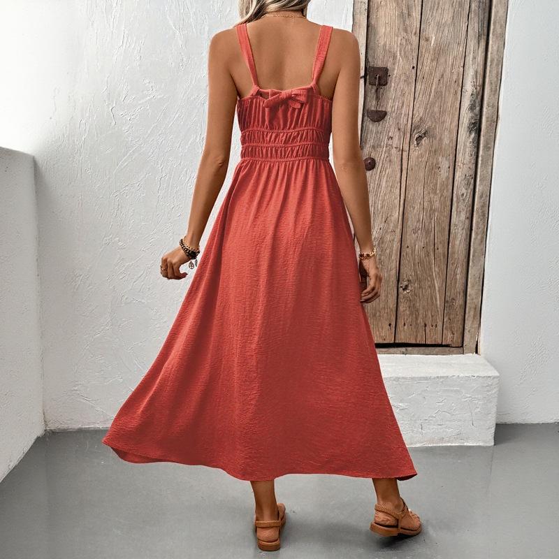 European and American texture skirt summer new sleeveless suspender casual pleated dress