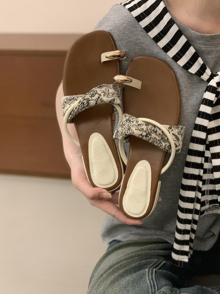 Holiday style! With skirt silver metal toe slippers women summer wear socialite thick heel French beach cool slippers
