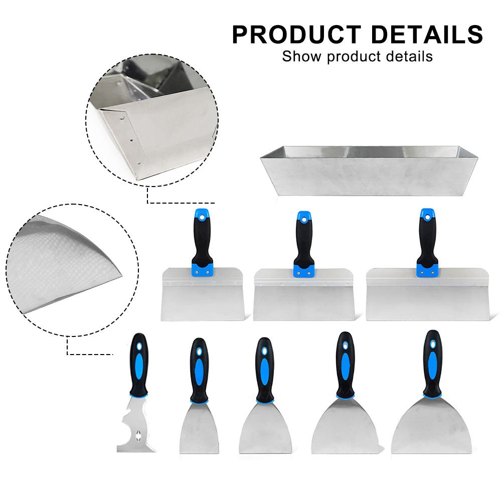8 Piece Stainless Steel Putty Scrapers Set with Paint Scraper Multiple Spatulas and Storage Box for Drywall and For Concrete