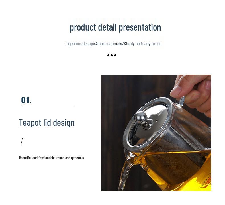 High Borosilicate Glass Teapot with Tea Filter for Office and Home Usage