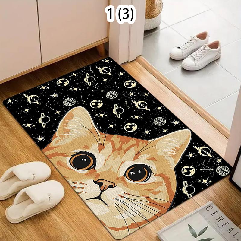 Cute Cat Face Design Doormat for Front Door Entryway Non Slip Mat Indoor Outdoor Use Home Decor Entrance Rug for Living Room