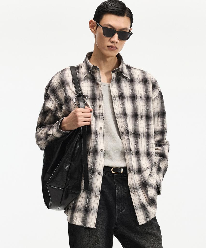 TNGT Vintage Frayed Check Overshirt (Black) Tnsh6F106Bk