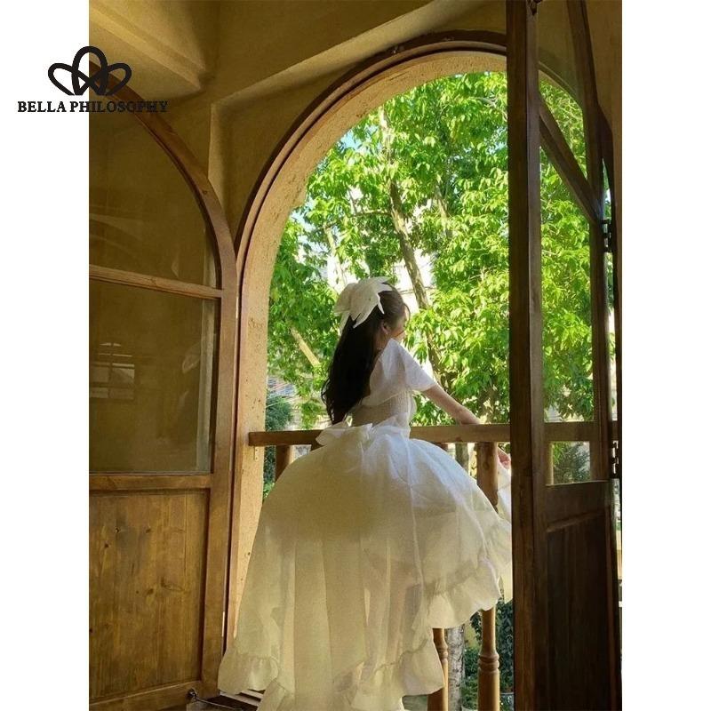 French Style Elegant Elegant Trailing Princess Dress Solid Color Strap Bow Slimming Ponte Dress Party Dress