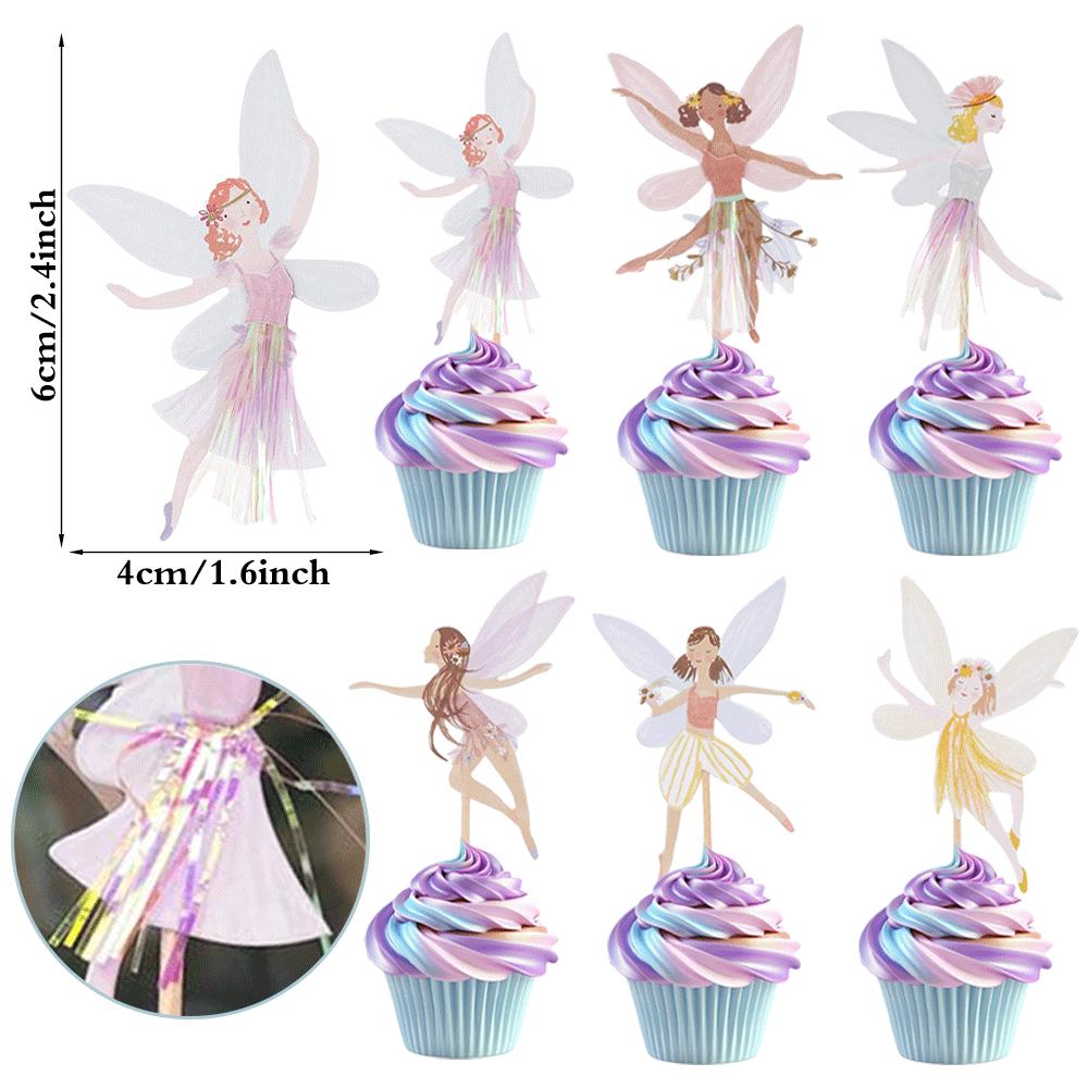 12/24/36PCS Fairy Cupcake Toppers Wing Angel Flower Fairy Cake Topper Ballet Dancer Fairy Birthday Party Decorations Baby Shower