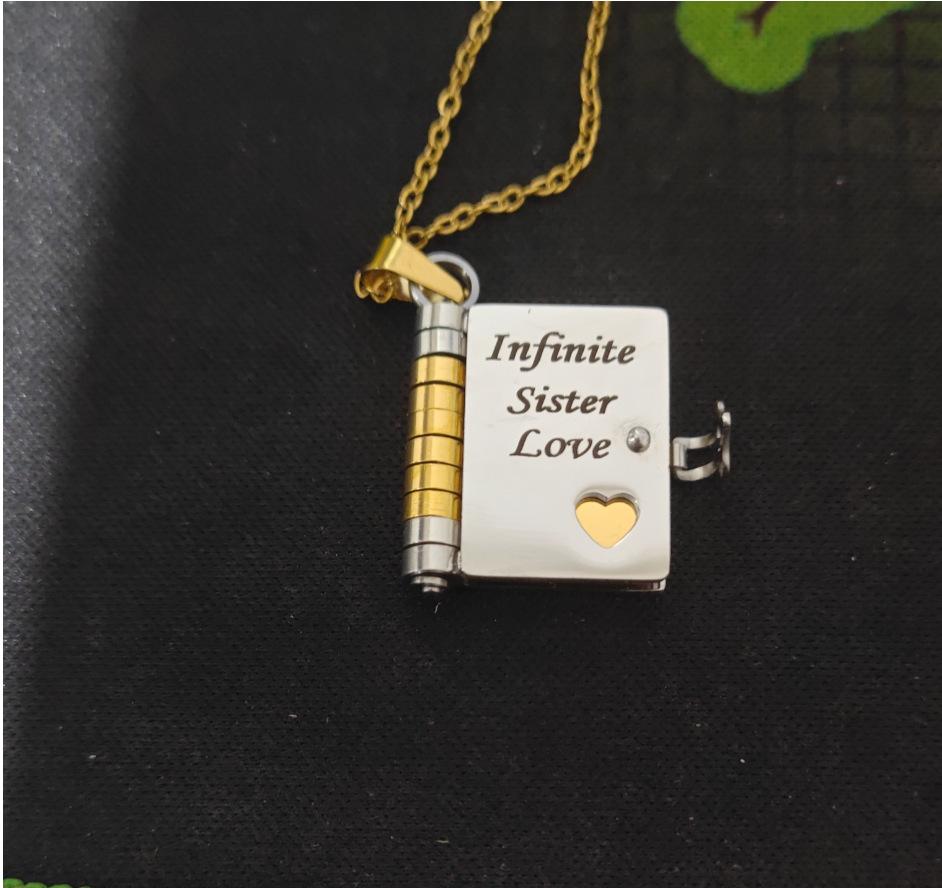 Buch Halskette Frau - Edelstahl Partner Halskette - Öffnbarer Anhänger Titan Liebesbrief Halskette