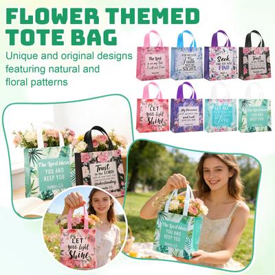 Sacolas de Presente Religiosas Para Mulheres, Sacola de Presente Não Tecida Com Alça, Sacola Reutilizável de Flores Religiosas Batismo Versículo Bíblico Para Festa Temática Católica