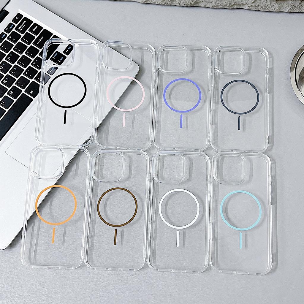 Applicable To IPhone17 High Transparent Color Thin Circle Magnetic Suction Phone Case Apple 16 Acrylic Large Hole Anti Fall Protection Case