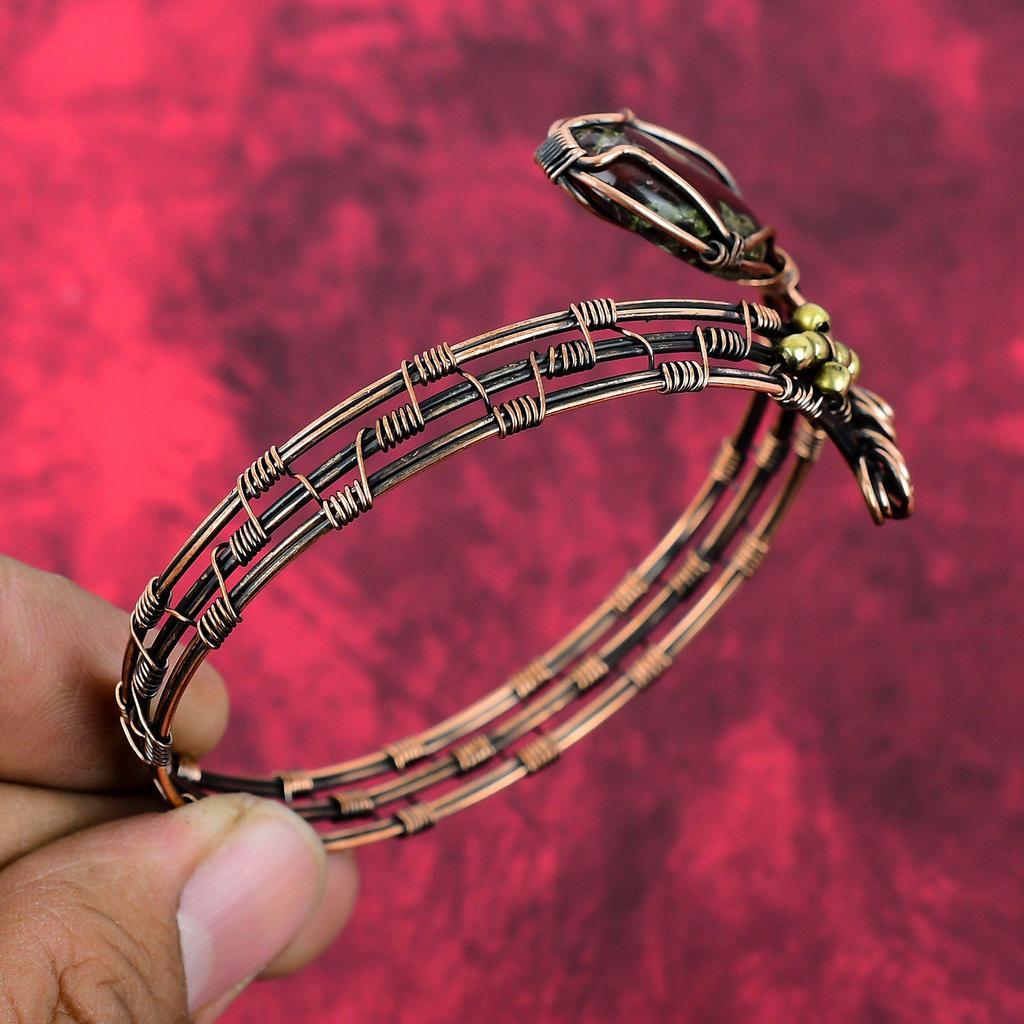 Dragon Bloodstone Bangle Copper Wire Wrapped Cuff Bracelet Gemstone Adjustable Bangle Copper Jewelry Gift For Him Handmade Wire Wrap Jewelry