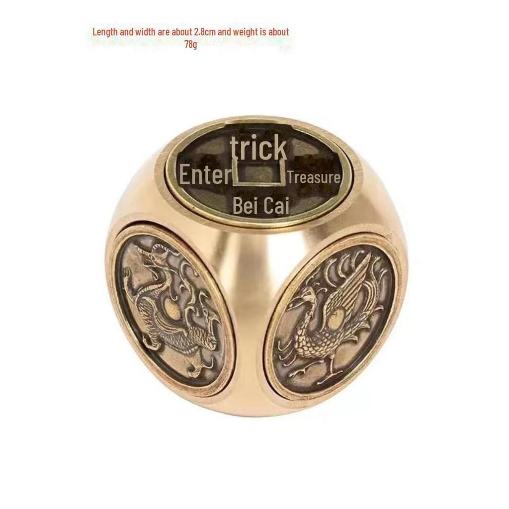 Brass Rotating Hexagonal Magic Cube: Creative Copper Craft for Wealth and Stress Relief.