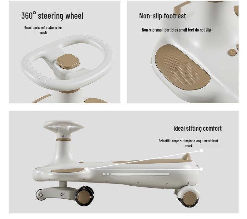 Children's Twist Car with Parent-Child Co-Riding, Suitable for Ages 1-8, Silent Wheels, Push Rod & Handle, Adult-Friendly Wiggle Car.