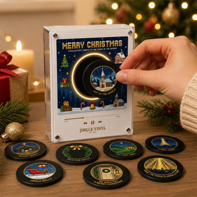 Christmas Magnetic Music Refrigerator Magnet Customized Light Up Rotating Music Player Set Musical Fridge Sticker Decor Gift