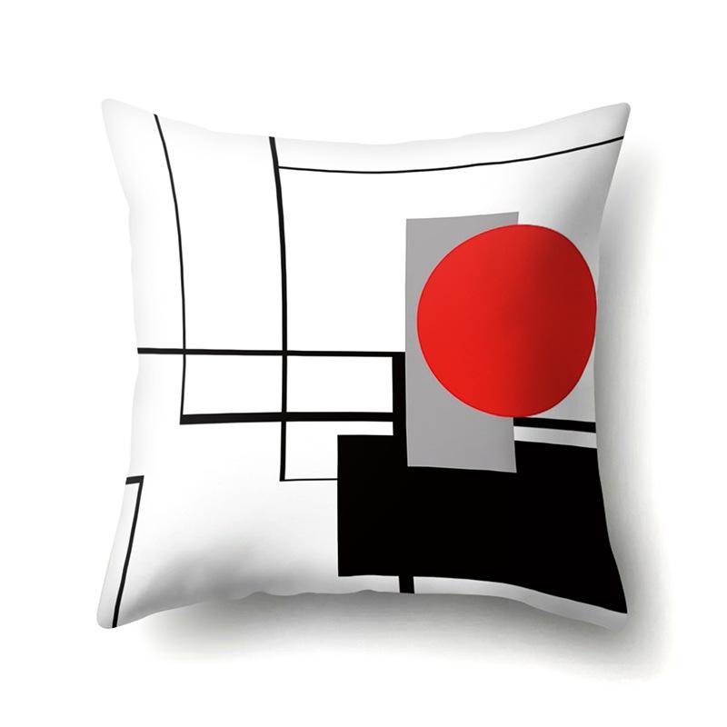 Polyester Pillow Case Car Black and Red Geometric Circle Lines Decorative Home Print Pillow Bedside Cushion Cover
