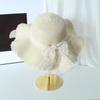 Straw hat female lace bow large brim foldable sunscreen visor seaside beach sweet bucket hat