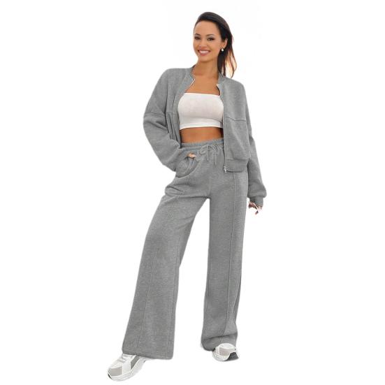 Damen 2-teiliges Outfit Herbst Langarm Reißverschluss Sweatshirt Und Weite Hosen Trainingsanzug Lässige Lounge Sets
