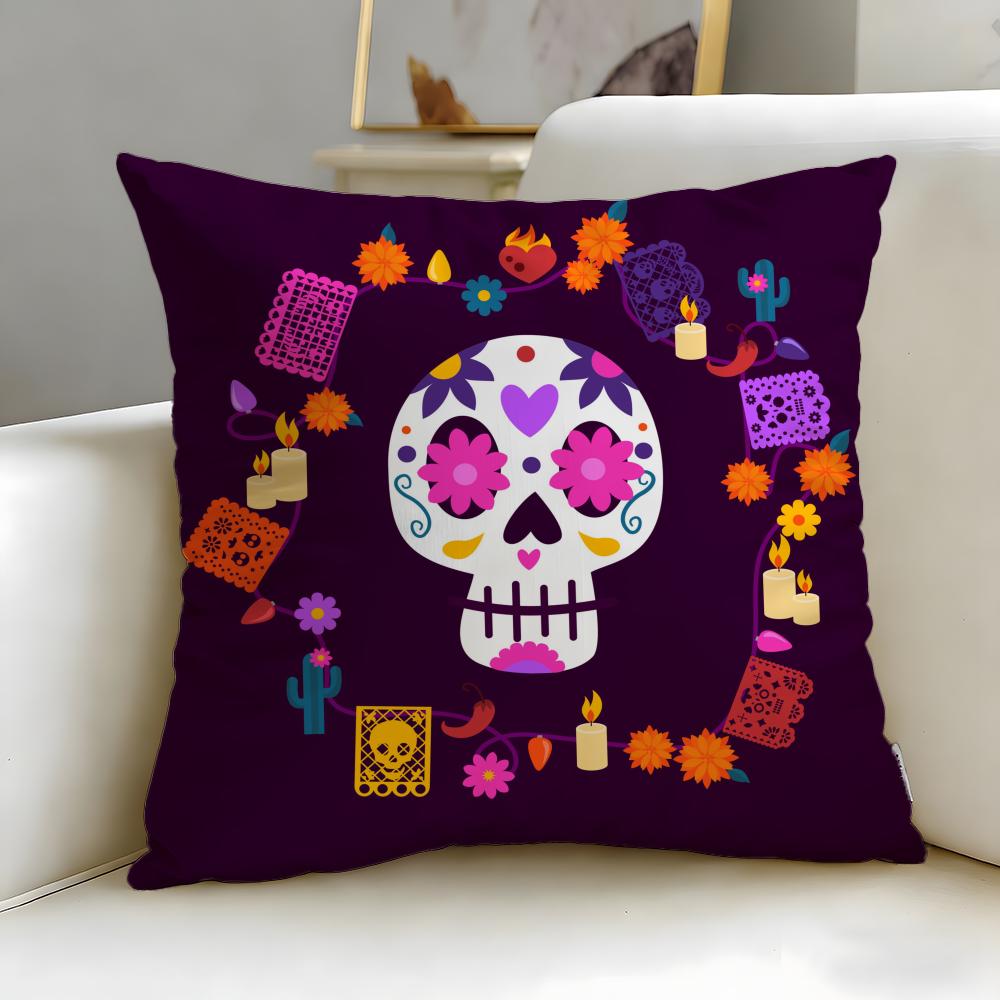 holiday Mexico Easter Flower Skeleton Cushion Cover Soft & Easy-Wash Pillow Case – Versatile for Couch, Bed, Travel and Office