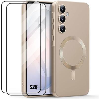 Hülle für Samsung Galaxy S26, Kratzfestes Silikon mit goldenem Magnetkreis - 2 Gehärtete Gläser