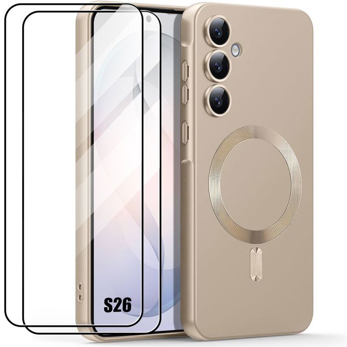 Husă pentru Samsung Galaxy S26, Silicon Anti-Zgârieturi cu Cerc Magnetic Auriu - 2 Sticle Temperate