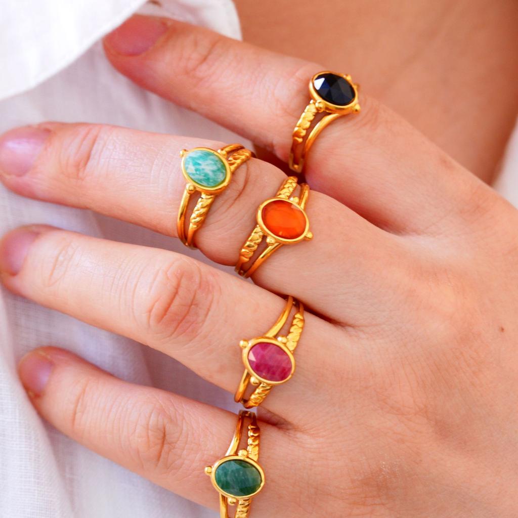 CARLIDANA Ethnic Style Multi-Layered Stainless Steel Ring Versatile High-End Jewelry Gold Plated Colorful Natural Stone Women