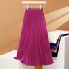 Qooth Women 11 Colors Elastic Waist Pleated Skirt Elegant Vintage Long Solid Color A-line Skirt For Autumn QT2220